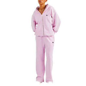 Ensemble de survêtement à capuche zippé pour femmes, en molleton doux, deux pièces, tenue de jogging, coupe décontractée, vêtements décontractés, vente en gros OEM ODM - Product Image 1