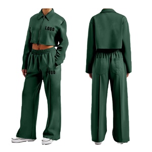 Conjunto de chándal de Top corto ajustado para mujer de calidad superior Logotipo bordado personalizado Conjuntos de Top de algodón 100% - Product Image 6