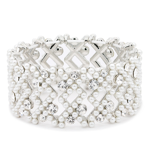 Bracciali e braccialetti eleganti con perle placcati oro di colore bianco - Product Image 1