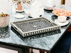 Bandeja con incrustaciones personalizadas, bandeja para servir hecha a mano, incrustaciones de hueso de lujo, desayuno de Ramadán, comida, fruta, café, té, bandeja decorativa - Product Image 5