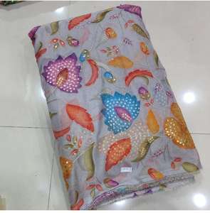 Tissu en soie Taby à fort volume de broderie, motif floral et de feuilles sur toute la surface, pour vêtements de mode de boutique, vente chaude - Product Image 6