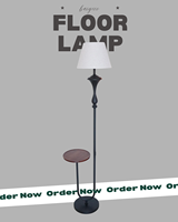 Lampadaire E27 avec étagère en bois, abat-jour en tissu et structure en fer forgé pour salon et bureau