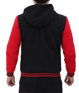 Chaqueta Varsity con Capucha Roja y Negra para Hombre, Chaqueta de Invierno Personalizada, Chaqueta Varsity Letherman - Product Image 2