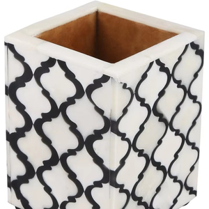 Porte-stylo en os poli avec incrustation, design unique et écologique, forme carrée imitation antique, pour le bureau et fait main - Product Image 1