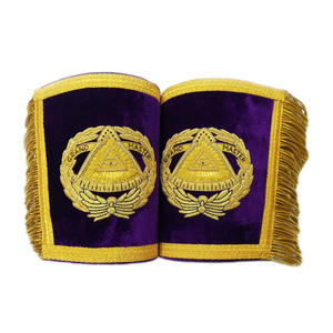 Grand Lodge Master Mason Púrpura Guanteletes Puños Lingotes de oro Hecho a mano con flecos Alta calidad Regalia Cuffs - Product Image 4