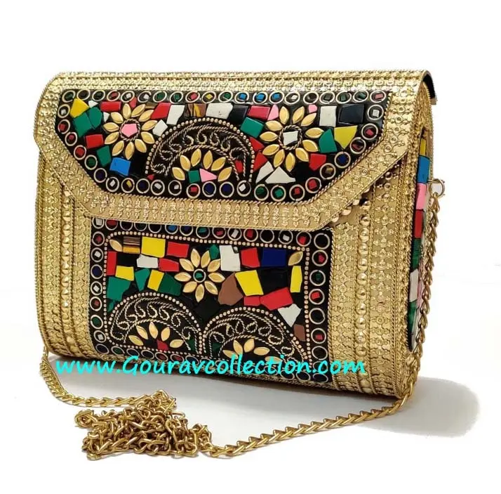 Fine Quality Women Metal Purses With Mosaic Hand Work for Gifts Use GC-BG-325 Available at Best Price from Indian Exporter