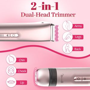 Rasoir électrique 2-en-1 double tête pour femme, recharge USB-C, tondeuse corporelle étanche avec tondeuse bikini pour le pubis, le visage, les aisselles et les jambes - Product Image 1