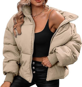 Veste d'hiver matelassée pour femme en polyester et nylon imperméable avec logo frontal, fermeture éclair, service OEM au prix de gros - Product Image 1