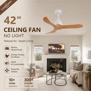 Ventilateur de plafond moderne minimaliste en bois massif de 42 pouces sans lumière, moteur DC silencieux réversible, télécommande 6 vitesses - Product Image 1