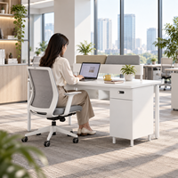 Bureau de travail minimaliste moderne pour une seule personne avec armoire informatique verrouillable et panneau coulissant pour bureau compact