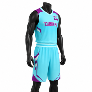 Conjunto de Uniforme Personalizado para Equipo de Baloncesto |   Camisetas Sublimadas 100% Poliéster Transpirables, Pantalones Cortos con Cordón Ajustable |   Tops con Tirantes en V |   Frontal | - Product Image 3