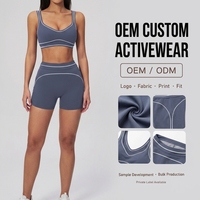 Ensemble de yoga brossé personnalisé pour femme : soutien-gorge de sport et short avec surpiqûres contrastées, haute élasticité, tenue de sport, directement de l'usine OEM