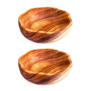 Tazón de servir de color natural de madera pura asequible disponible a precios de mayorista Juego de 2 tazones de madera - Product Image 1