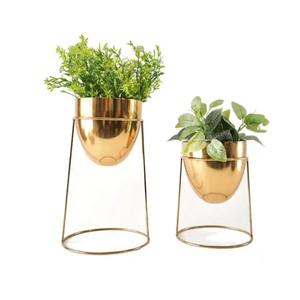 Jardinière en métal fini or brillant de forme ronde pour la maison salon intérieur extérieur balcon décor de jardin jardinière en métal lot de 3 - Product Image 4