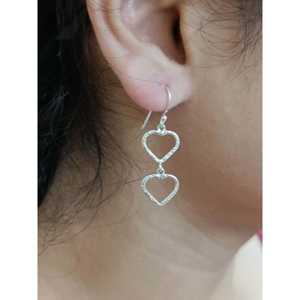 925 <b>Solid</b> Sterling <b>Silver</b> Dual Heart Drop <b>Earrings</b> for Girls Minimalist Design with Dangling <b>Silver</b> Finish - Product Image 4