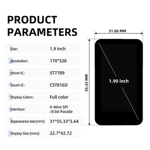 1.9 inch <span class=keywords><strong>TFT</strong></span> 170x320 <span class=keywords><strong>TFT</strong></span> LCD hiển thị Touch Panel đầy đủ góc nhìn với CTP SPI MCU st7789 cst816d với tùy chọn tùy chỉnh - Product Image 2