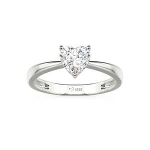 Jeulia Classic Heart Cut <b>Solitaire</b> Engagement <b>Ring</b> Three Prongs Gold Plated Sterling <b>Silver</b> - Product Image 3