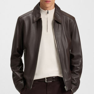 Custom <b>Leather</b> Jacket For Men <b>with</b> Pockets Bomber <b>Leather</b> Jacket Customized Logo Print <b>Leather</b> <b>Coat</b> Mens - Product Image 1
