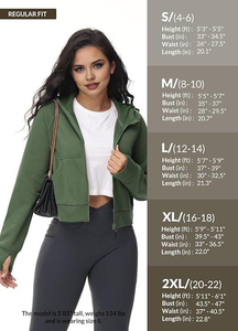 Nouveau style de vêtements de sport personnalisés pour femmes, sweat-shirts à capuche avec fermeture éclair intégrale, col en polaire, pull à manches longues, crop tops avec trou pour le pouce - Product Image 5