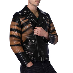 2023 nueva motocicleta diseño personalizado chaqueta de cuero marrón de alta calidad cuello levantado invierno a prueba de viento venta al por mayor precio barato - Product Image 2