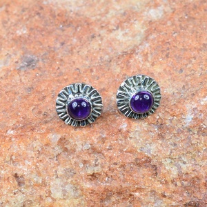 1 paire de boucles d'oreilles en argent sterling 925 avec améthyste violette naturelle, bijoux de créateur pour mariage et fête, cadeaux - Product Image 1