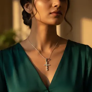 Colgante de Cruz de Plata 925 con Madreperla, Joyería Religiosa con Dijes de Perlas Deslumbrantes - Product Image 1