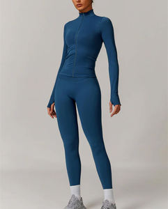 Seamless <b>Zipper</b> Top and <b>Leggings</b> Set for Women High Stretch Yoga Gym Clothing Comfortable 2 Piece Fitness Set - Product Image 4