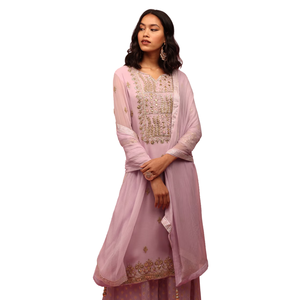 Lavande violet Palazzo costume ensemble brodé à la main en Georgette avec broderie en gros femmes OEM vêtements usine tenue - Product Image 3