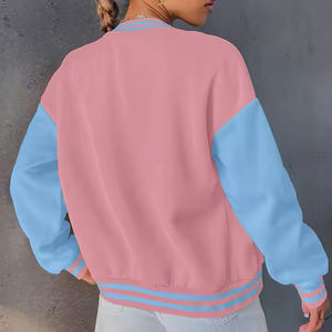 OEM Custom Quality Women Letter Embroidery Drop Shoulder College Bomber Jacket Coats <b>Pink</b> Varsity Jackets - Product Image 6