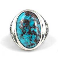 Bague en argent sterling 925 ovale avec turquoise véritable gravée à la main pour homme |   Bijoux faits à la main pour mariage et fiançailles turques