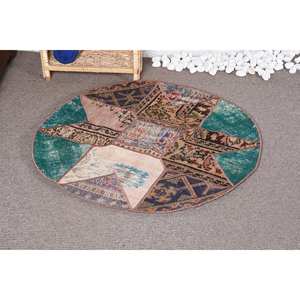 Tapis Patchwork en Laine Beige Vintage Fait Main Grand Tapis Rectangle (3.3X3.3 Ft) Classique pour Vivre pour Couloir Peluche Latex - Product Image 1