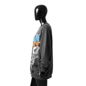 Sweat-shirt oversize pour femme en coton premium et polaire polyester 320 GSM, coupe confortable, gris foncé, imprimé graphique, logo respirant - Product Image 3