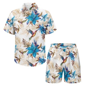 Camisa y pantalones cortos Conjunto corto de dos piezas Traje de playa de algodón Conjunto de camisa y pantalones cortos Estampado de logotipo personalizado Conjunto corto informal de verano - Product Image 5