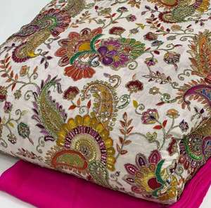 Tissu de qualité supérieure en crêpe naturel, motif éléphant, écologique, respirant, teint, fortement brodé, imprimé en position, matière tendance - Product Image 1