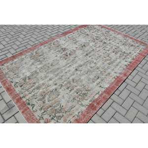 Alfombra turca Vintage, Beige, roja, 5,7x9,2 pies, área grande, diseño de retazos de lana para pasillo, dormitorio, sala de estar látex para, cabecera - Product Image 2