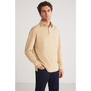 GRIMELANGE <b>JOHN</b> <b>Men's</b> Polo Sweat Shirt Collar Back <b>Long</b> Slit Diagonal Fabric Sweatshirt - Product Image 3