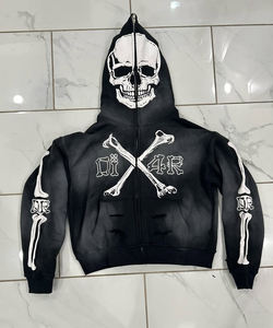 Vêtement de rue pour hommes en molleton surdimensionné imprimé avec des patchs cousus vintage hip-hop d'hiver personnalisés en gros, imprimé en relief, délavé à l'acide, fermeture éclair - Product Image 3