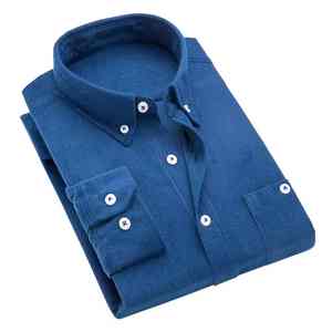 Men's Business <b>Slim</b> Shirt Turn down Collar with Corduroy Buttons 100% Cotton Plus Size Yarn Dyed - Product Image 4