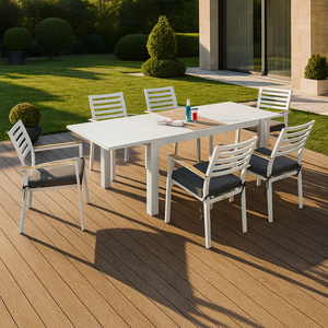 Conjunto de <span class=keywords><strong>Comedor</strong></span> de Aluminio Moderno, Resistente y Portátil para <span class=keywords><strong>6</strong></span> <span class=keywords><strong>Personas</strong></span>, Mesa de Patio Extensible, Sillas Acolchadas, Ecológico - Product Image 6