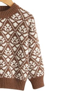 Kids Nordic Fair Isle <b>Knitted</b> Sweater Cozy Winter Pullover For Boys And In Brown Coffee Colors - Product Image 4