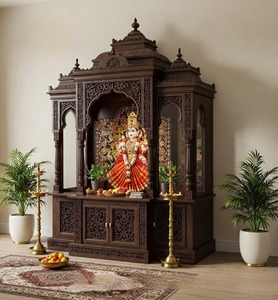 Diseño elegante de madera de teca Pooja Room/Mandir Designer Teak Wood Pooja Room para el hogar Último diseño Aspecto de mármol Templo hecho a mano - Product Image 5