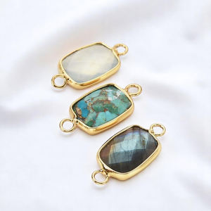 Double Bail Rectangle Forme Aigue-Marine Pierre Facettes Charme Connecteurs Bijoux Fait Main Bijoux Personnalisés Charmes Vente en Gros - Product Image 4