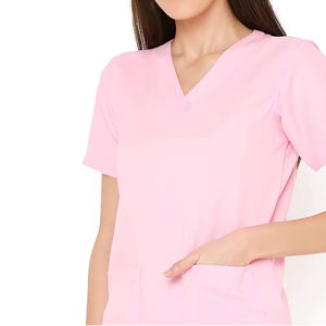 Achetez des uniformes médicaux respirants de couleur rose pour infirmières, conçus sur mesure, légers pour l'été, ensembles de blouses médicales. - Product Image 5
