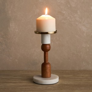 Bougeoir élégant en bois et métal pilier photophore pièce maîtresse décorative pour salon chambre - Product Image 1