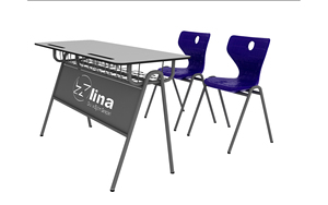 Table d'école double de style industriel avec structure métallique durable - Product Image 3