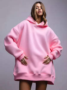 Sudadera con capucha de color sólido de alta calidad para mujer al por mayor personalizada sudaderas informales sueltas transpirables de lana gruesa de gran tamaño - Product Image 4