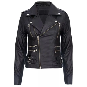 Chaqueta de cierre con cremallera ajustada de alta calidad de tendencia de moda atractiva chaqueta de cuero de grano completo de marfil negro a rayas para hombres - Product Image 1