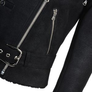 Vente en gros de veste de style motard chauffante pour femmes en cuir véritable de haute qualité avec col en fourrure fermeture éclair noire mode hiver - Product Image 6