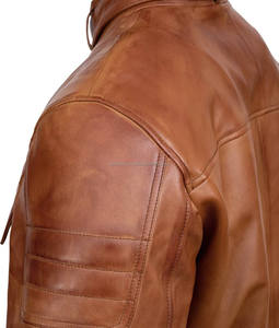 Chaqueta de cuero de motorista marrón de moda, cuello a presión, cierre de cremallera, puños abotonados, ropa de motocicleta informal OEM personalizada para invierno - Product Image 6