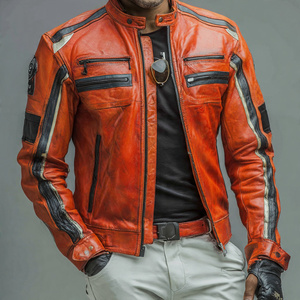 Customize Fashion Leather Biker <b>Jacket</b> Men Vintage Wash Zipper Leather <b>Cycling</b> <b>Jackets</b> Men's Racer Riding Leather Coat Top Mens - Product Image 4